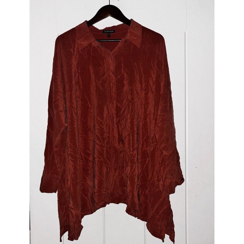 Eileen Fisher Silk Blouse Women L Quiet Luxury Scandi Chic Elegant Boxy